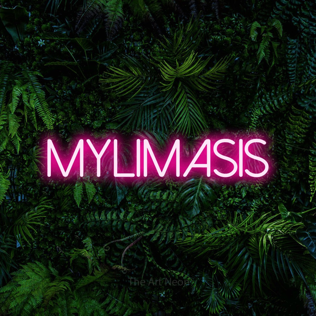 LED neon sign reading “MYLIMASIS”, arranged in a single line.