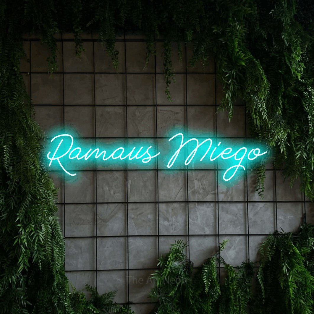 LED neon sign reading “Ramaus Miego”, arranged in a single line.