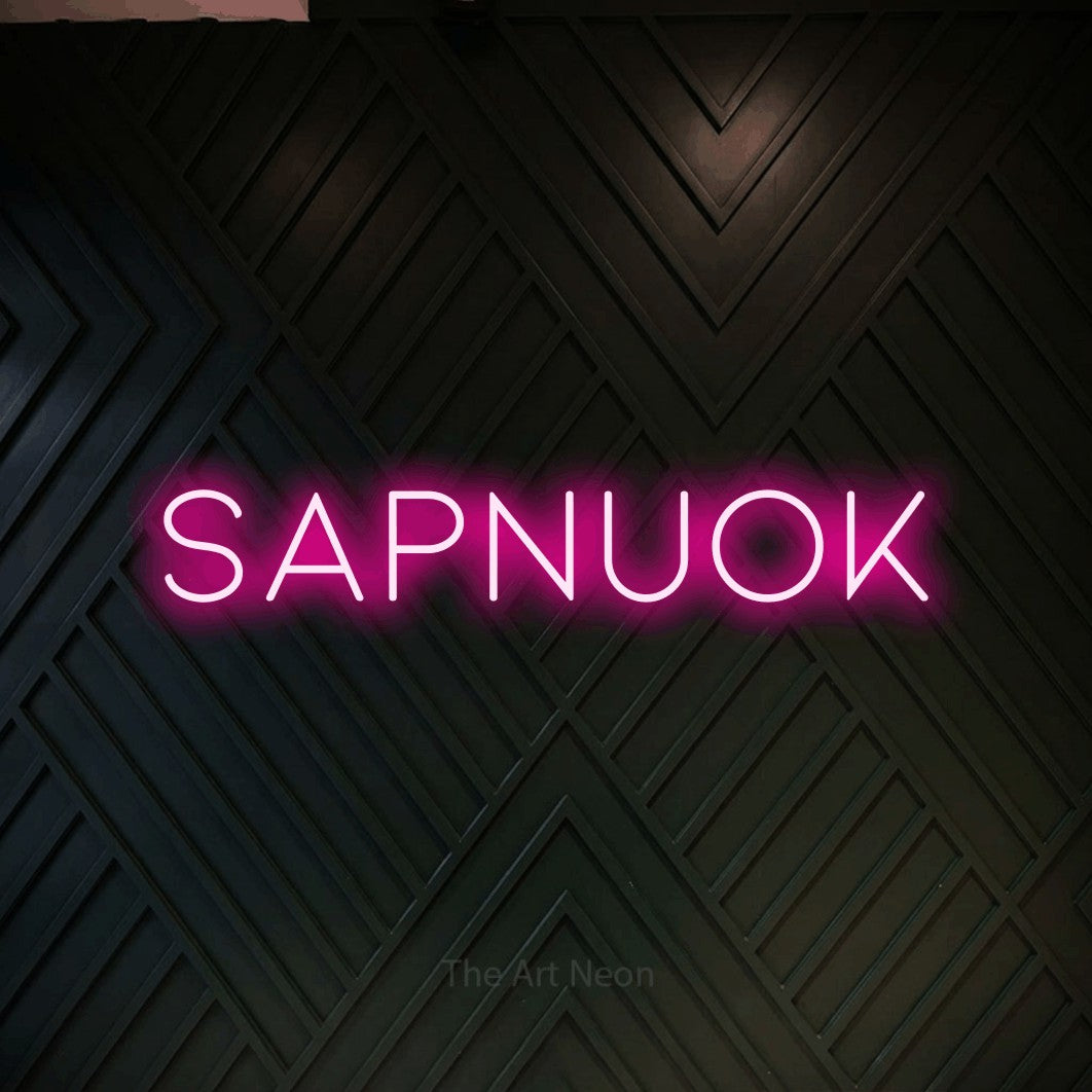 LED neon sign reading “Sapnuok”, arranged in a single line.