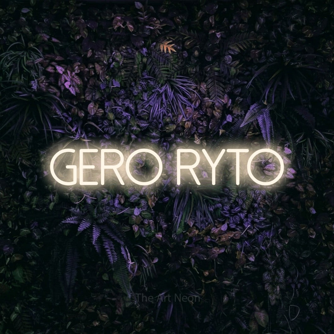 LED neon sign reading “gero ryto”, arranged in a single line.