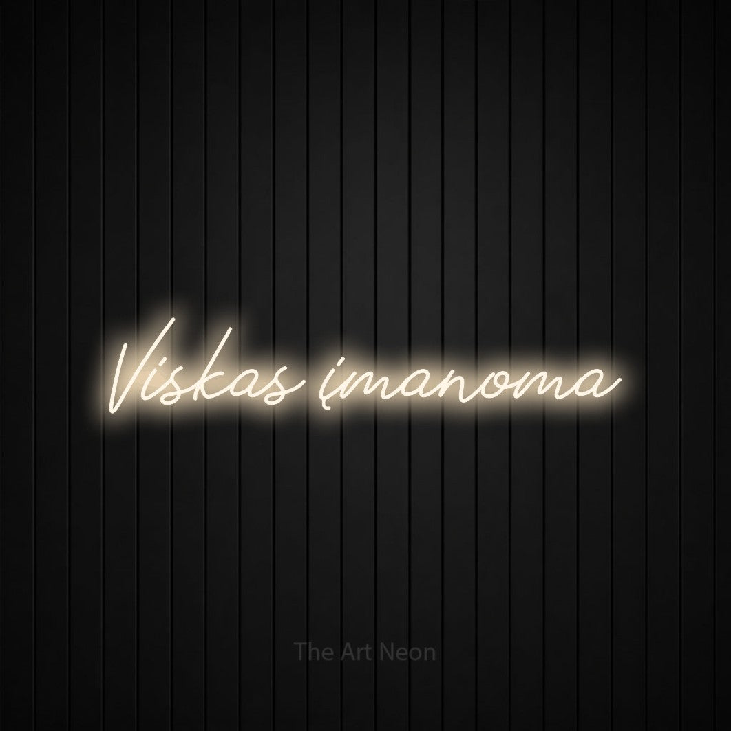 LED neon sign reading “Viskas įmanoma”, arranged in a single line.