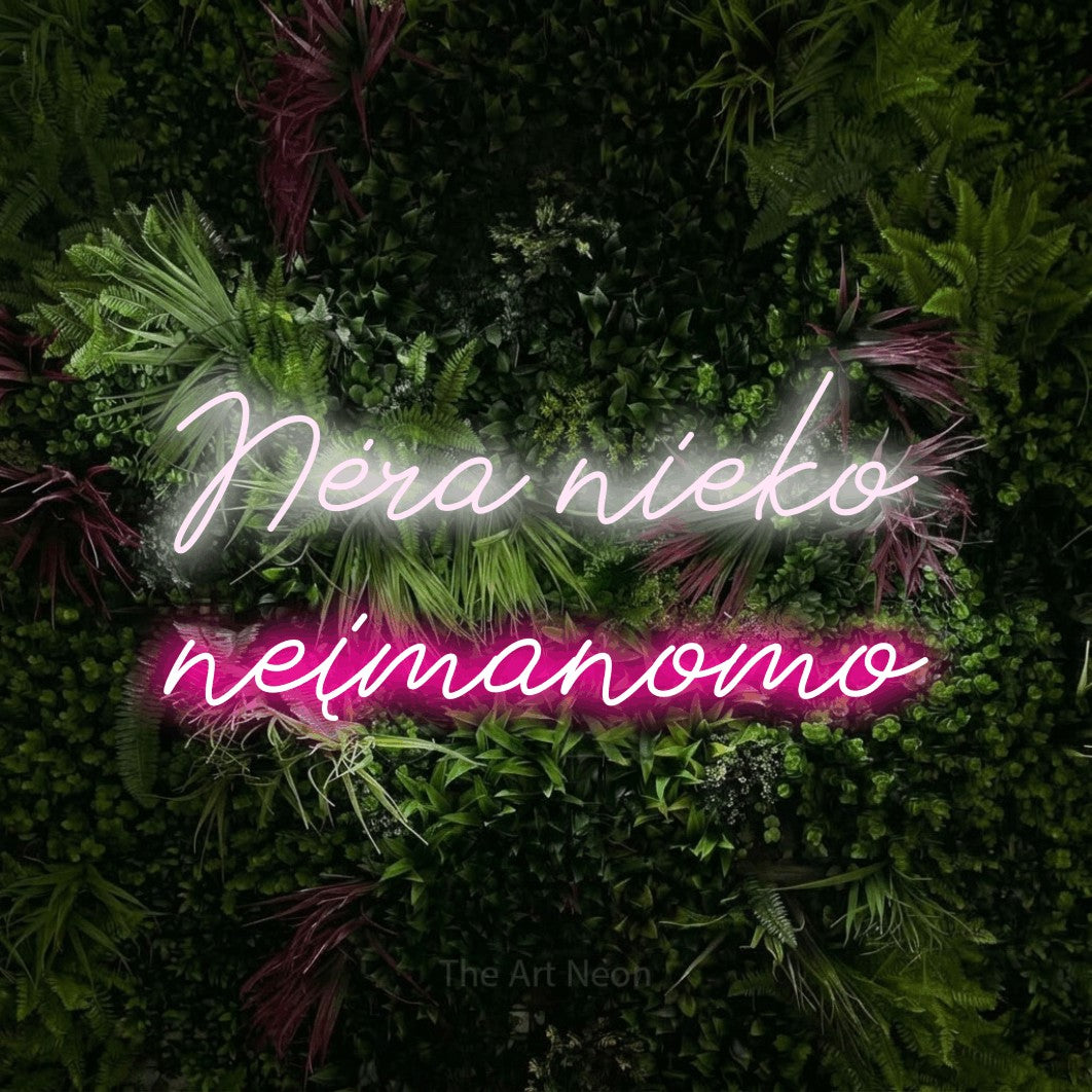 LED neon sign reading “Nėra nieko neįmanomo”, arranged in two lines.