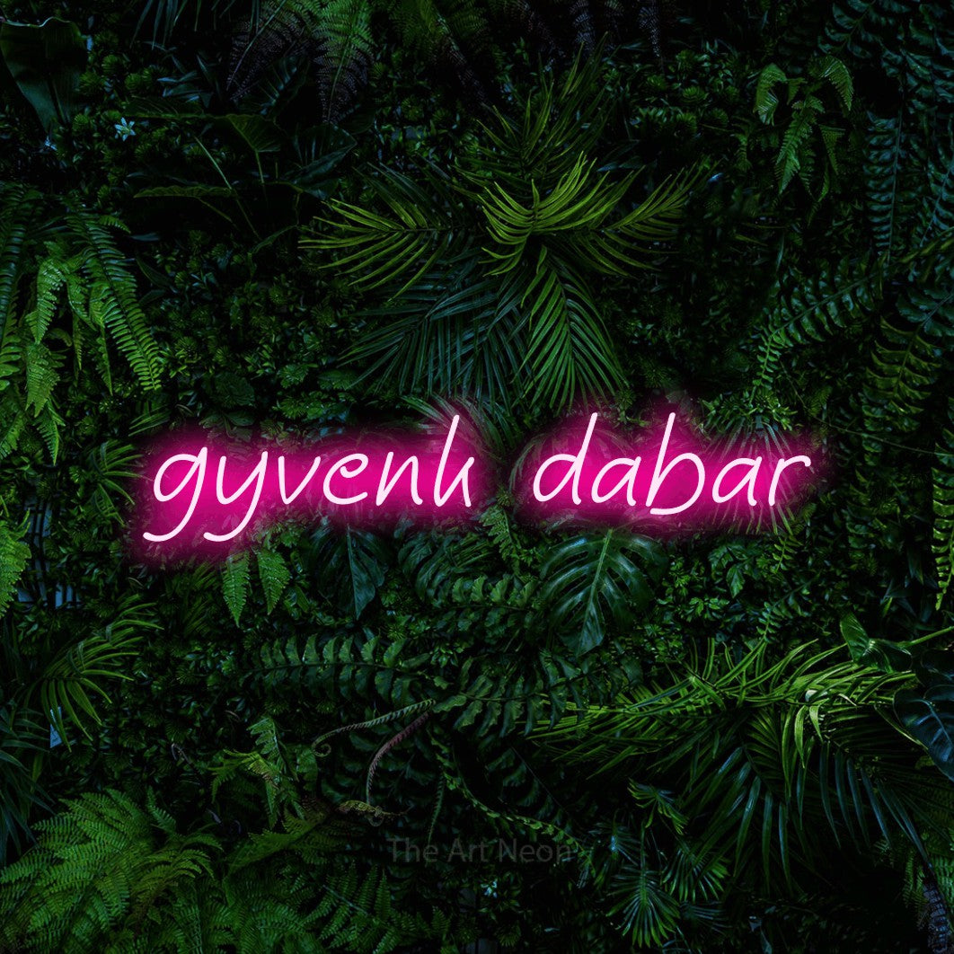 LED neon sign reading “gyvenk dabar”, arranged in a single line.