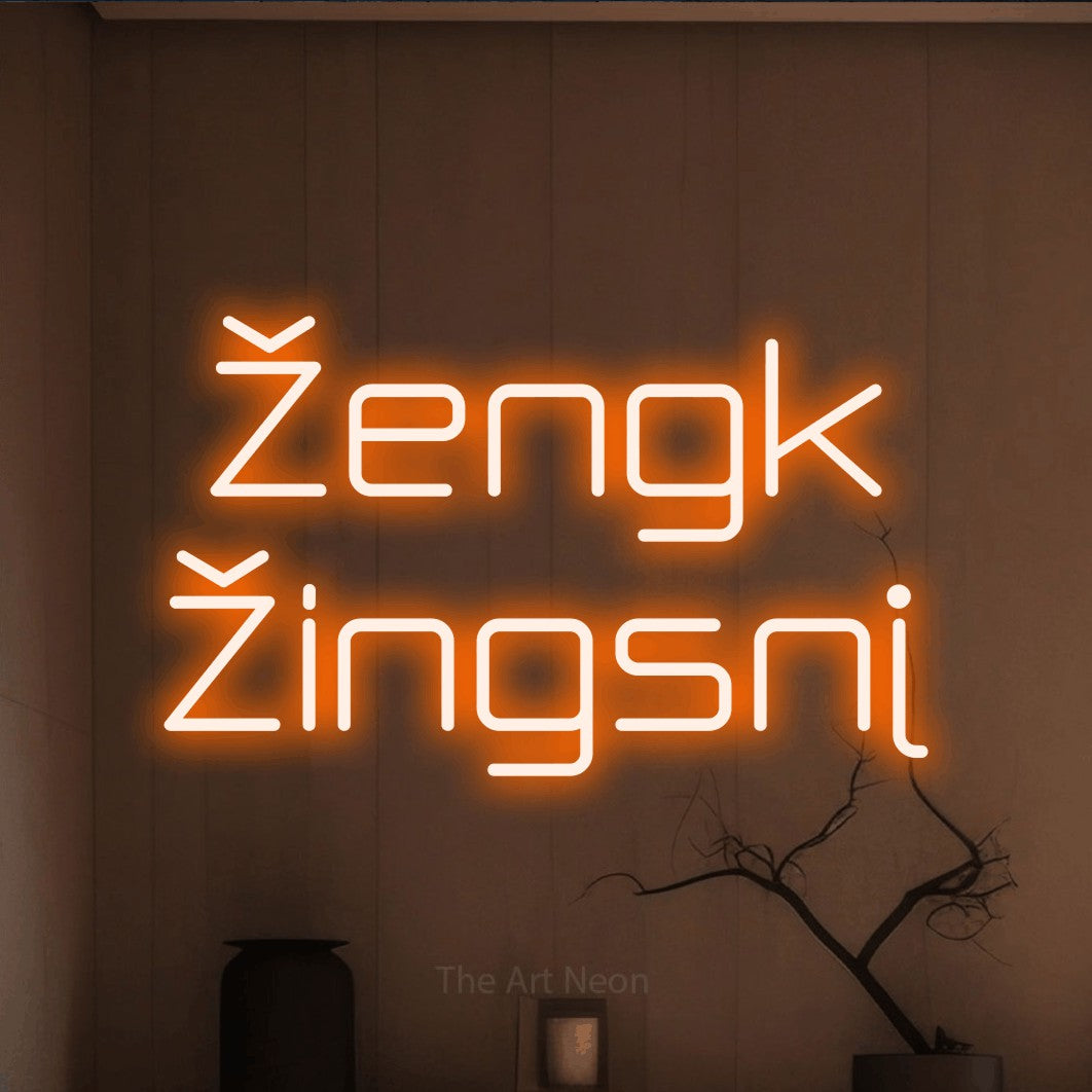 LED neon sign reading “Žengk Žingsnį”, arranged in two lines.