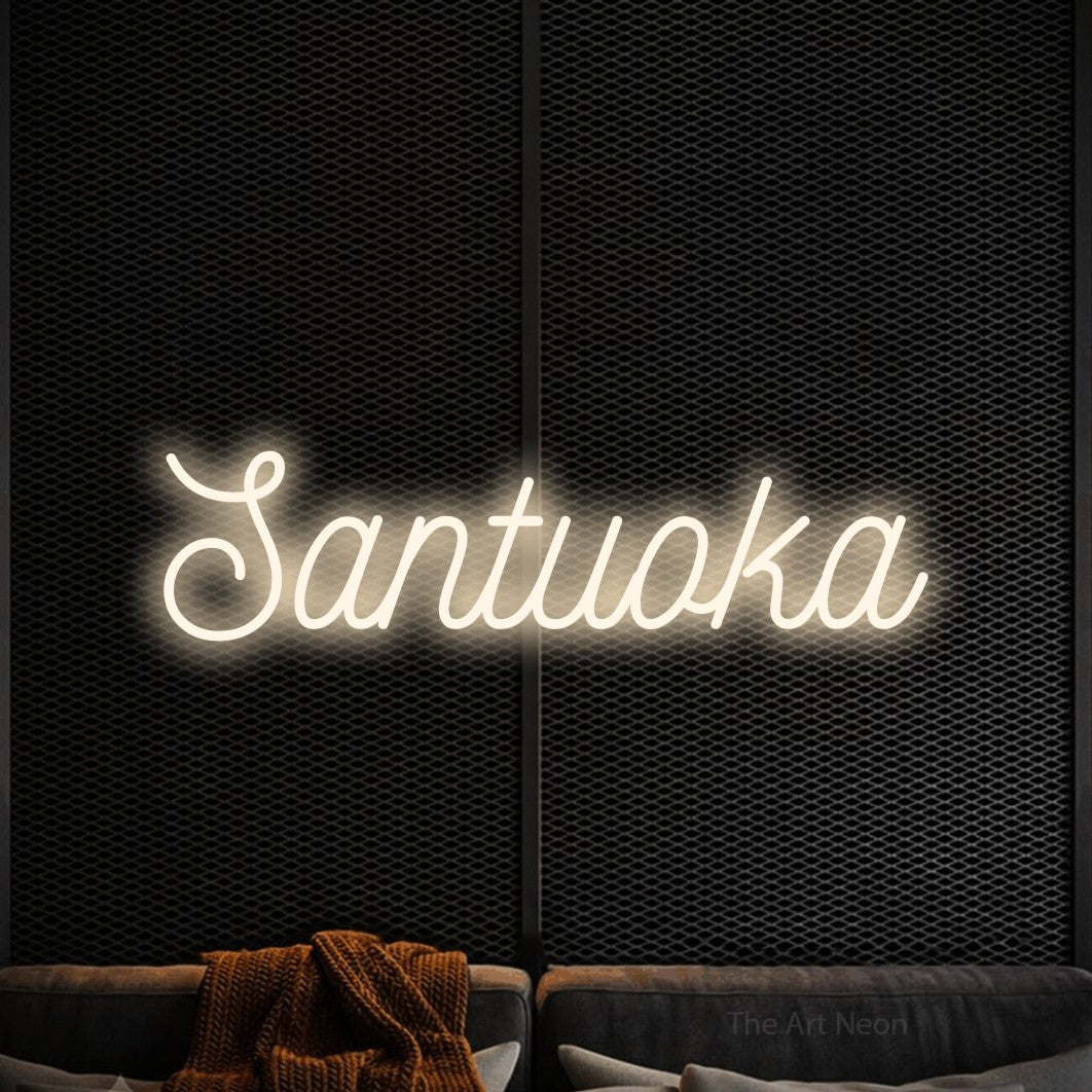 LED neon sign reading “Santuoka”, arranged in a single line.