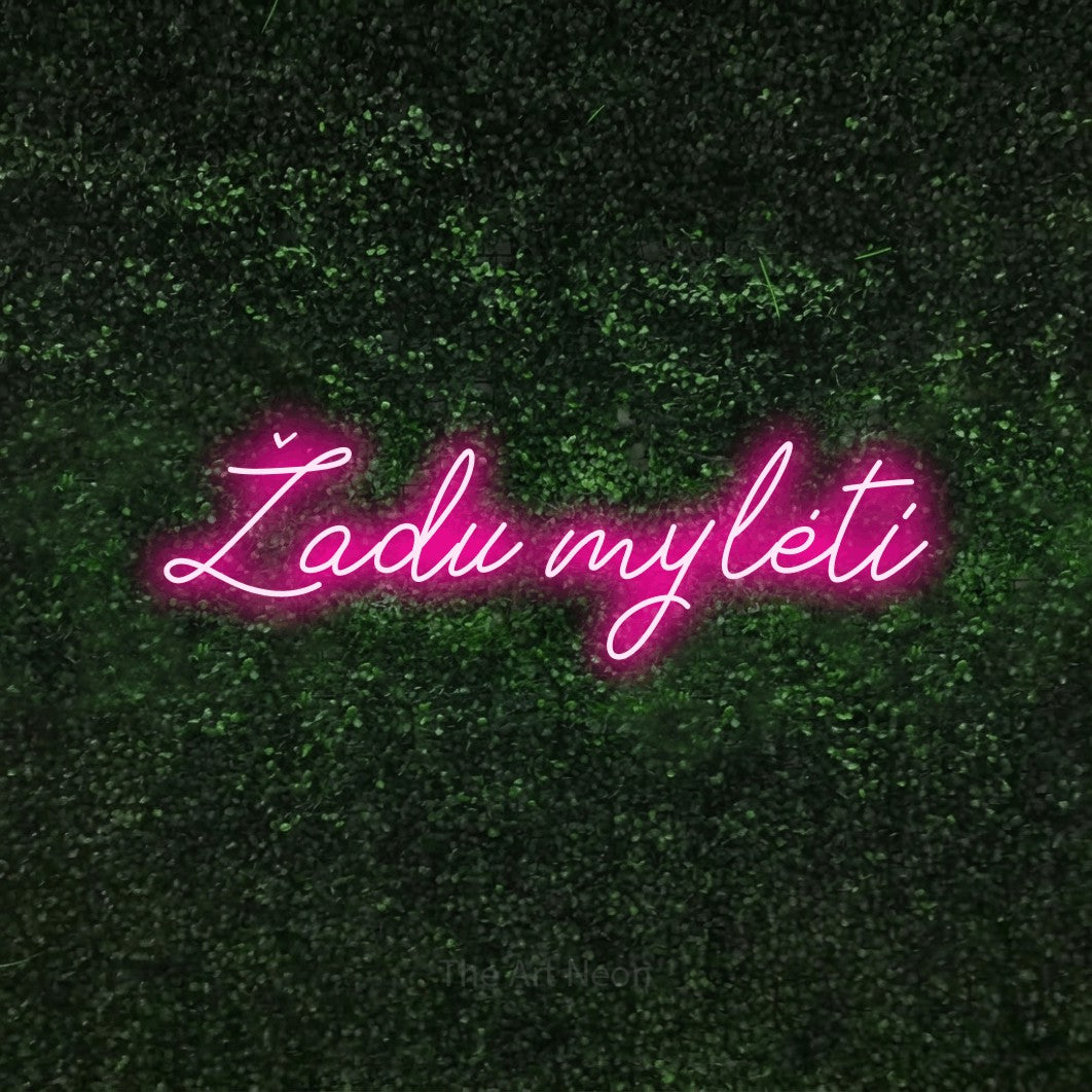 LED neon sign reading “Žadu mylėti”, arranged in a single line.