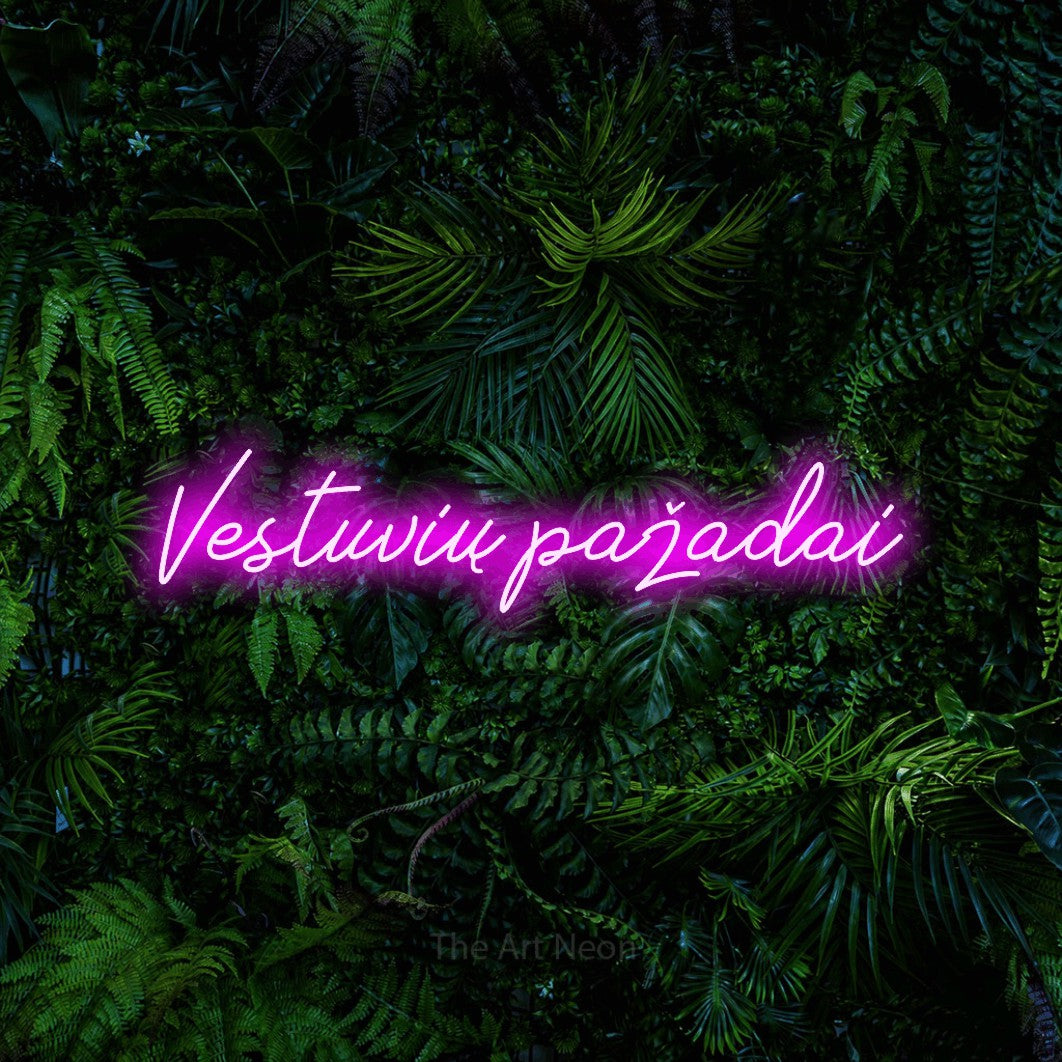 LED neon sign reading “Vestuvių pažadai”, arranged in a single line.