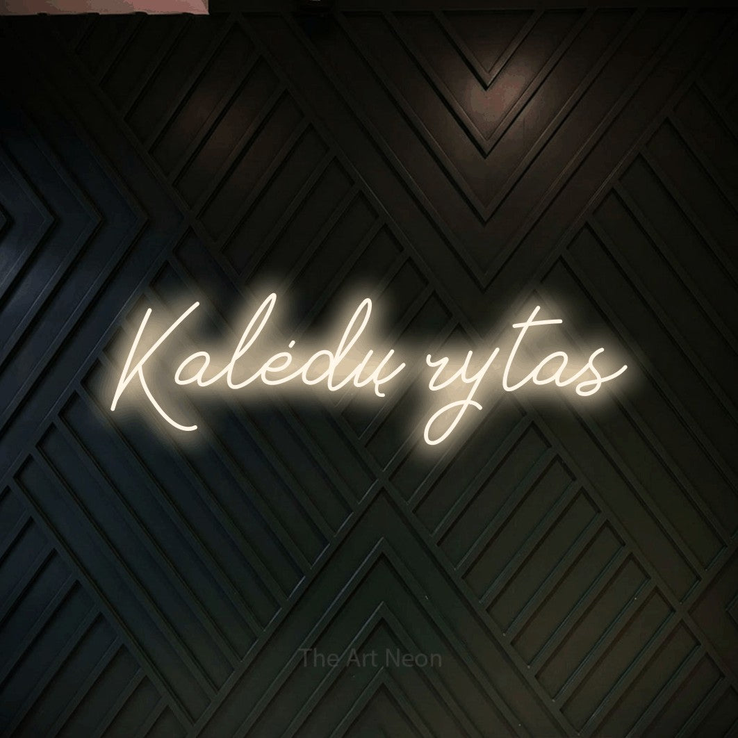 LED neon sign reading “Kalėdų rytas”, arranged in a single line.
