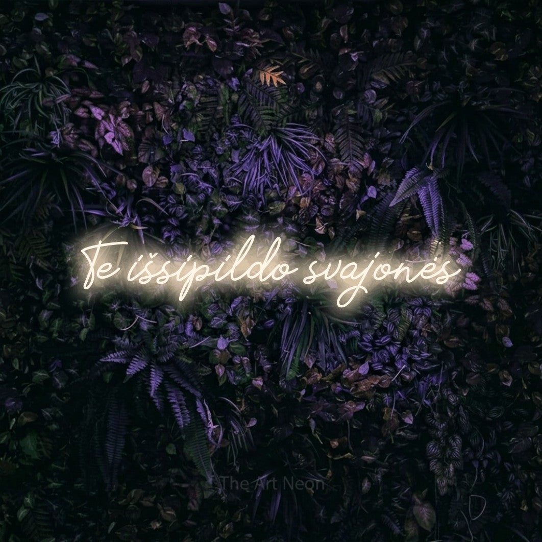 LED neon sign reading “Te išsipildo svajonės”, arranged in a single line.