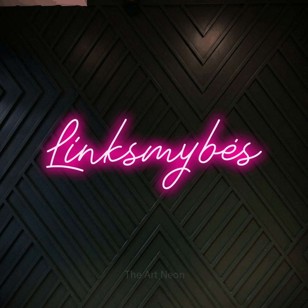 LED neon sign reading “Linksmybės”, arranged in a single line.