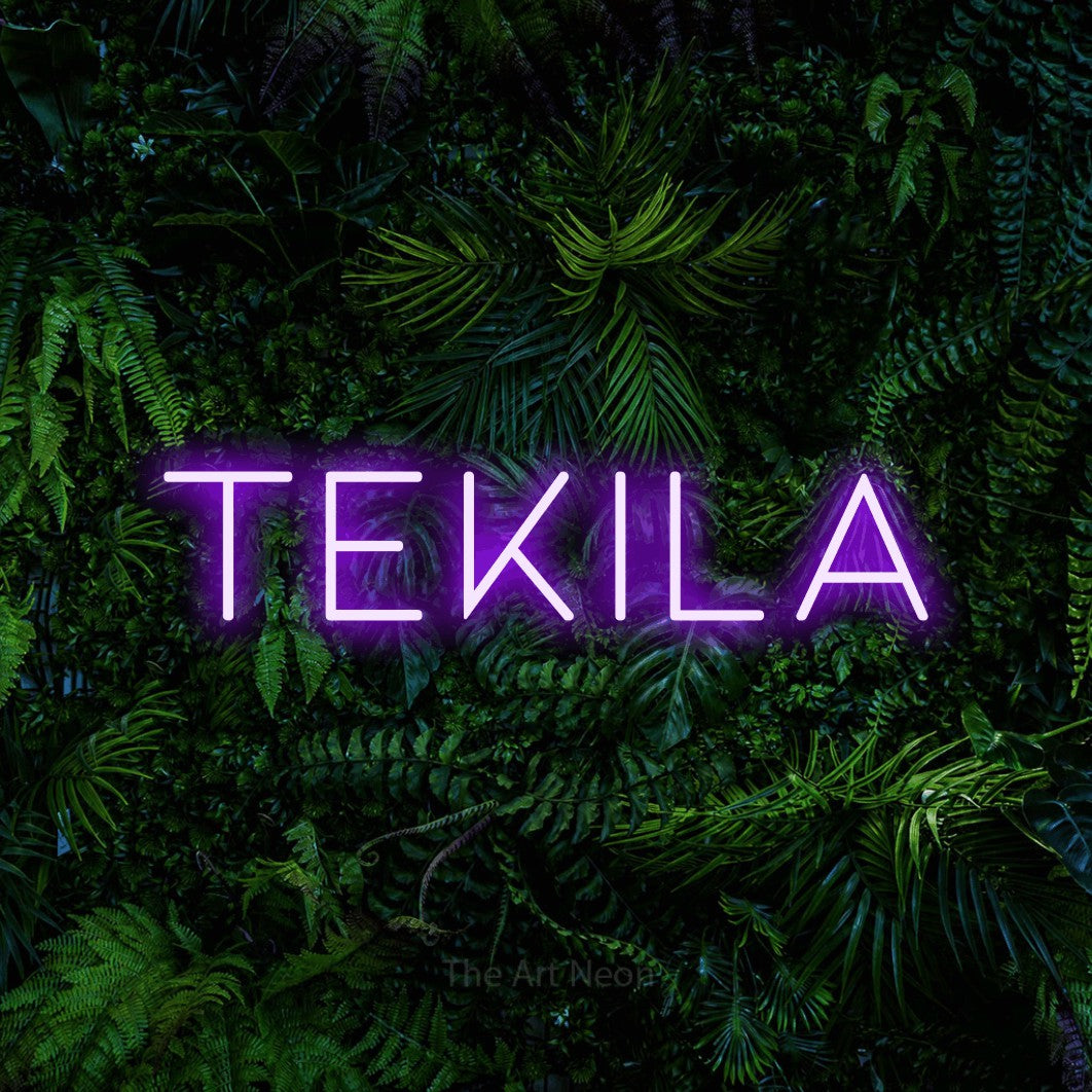 LED neon sign reading “Tekila”, arranged in a single line.