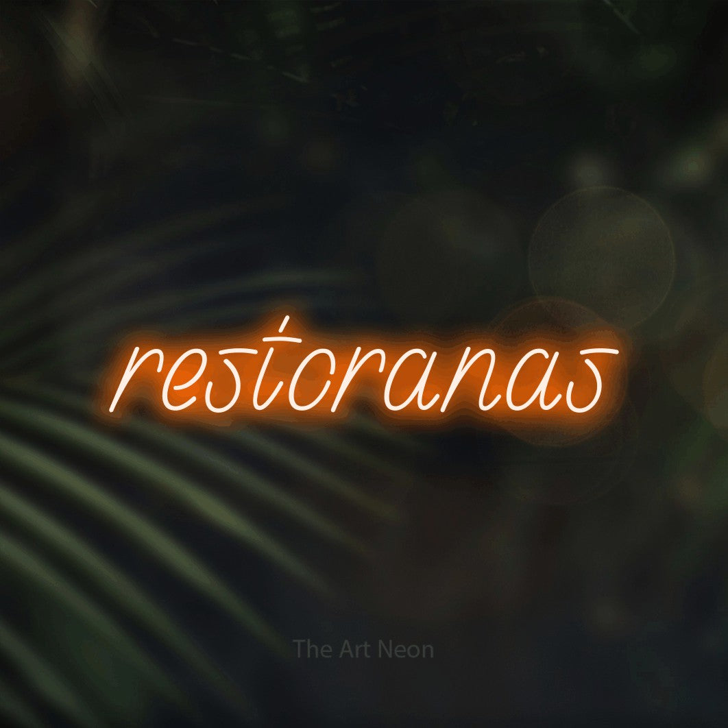 LED neon sign reading “restoranas”, arranged in a single line.