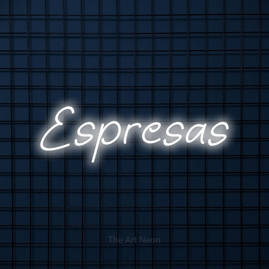 LED neon sign reading “Espresas”, arranged in a single line.