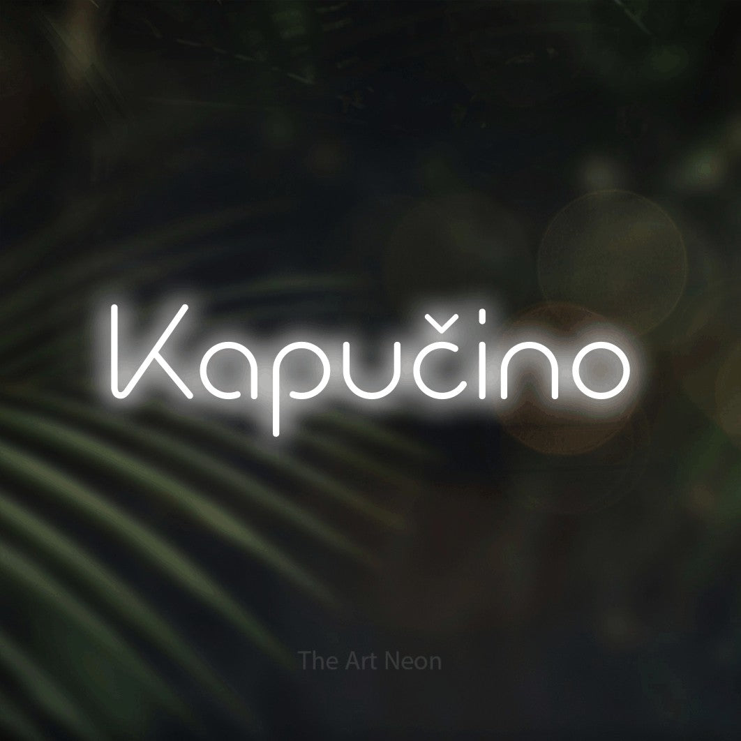 LED neon sign reading “Kapučino”, arranged in a single line.
