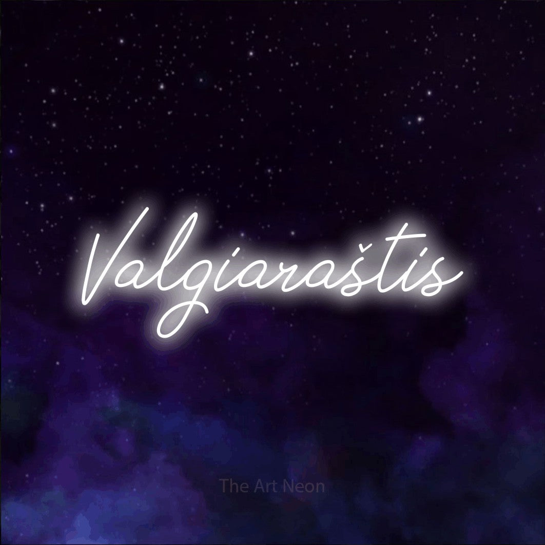 LED neon sign reading “Valgiaraštis”, arranged in a single line.