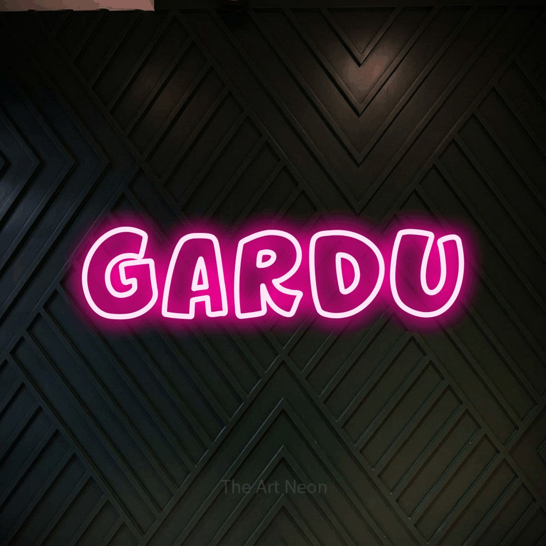 LED neon sign reading “Gardu”, arranged in a single line.