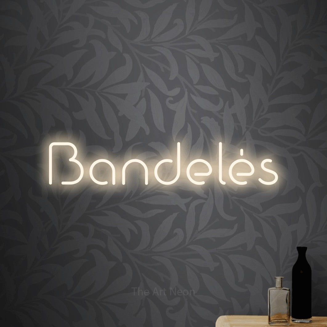 LED neon sign reading “Bandelės”, arranged in a single line.