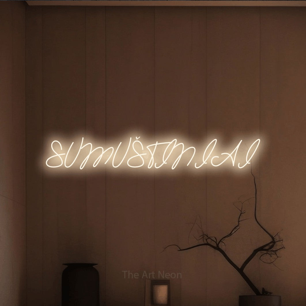 LED neon sign reading “SUMUŠTINIAI”, arranged in a single line.