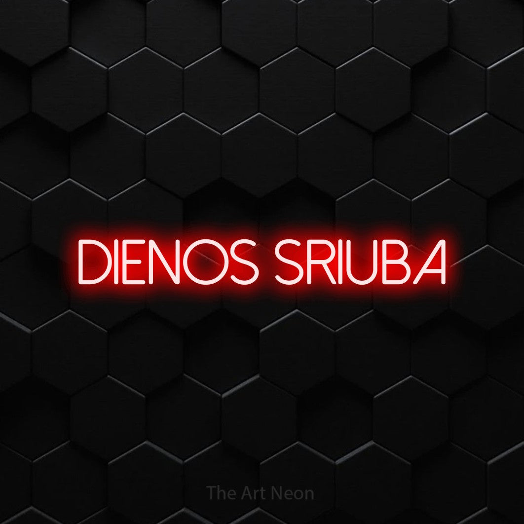 LED neon sign reading “Dienos Sriuba”, arranged in a single line.