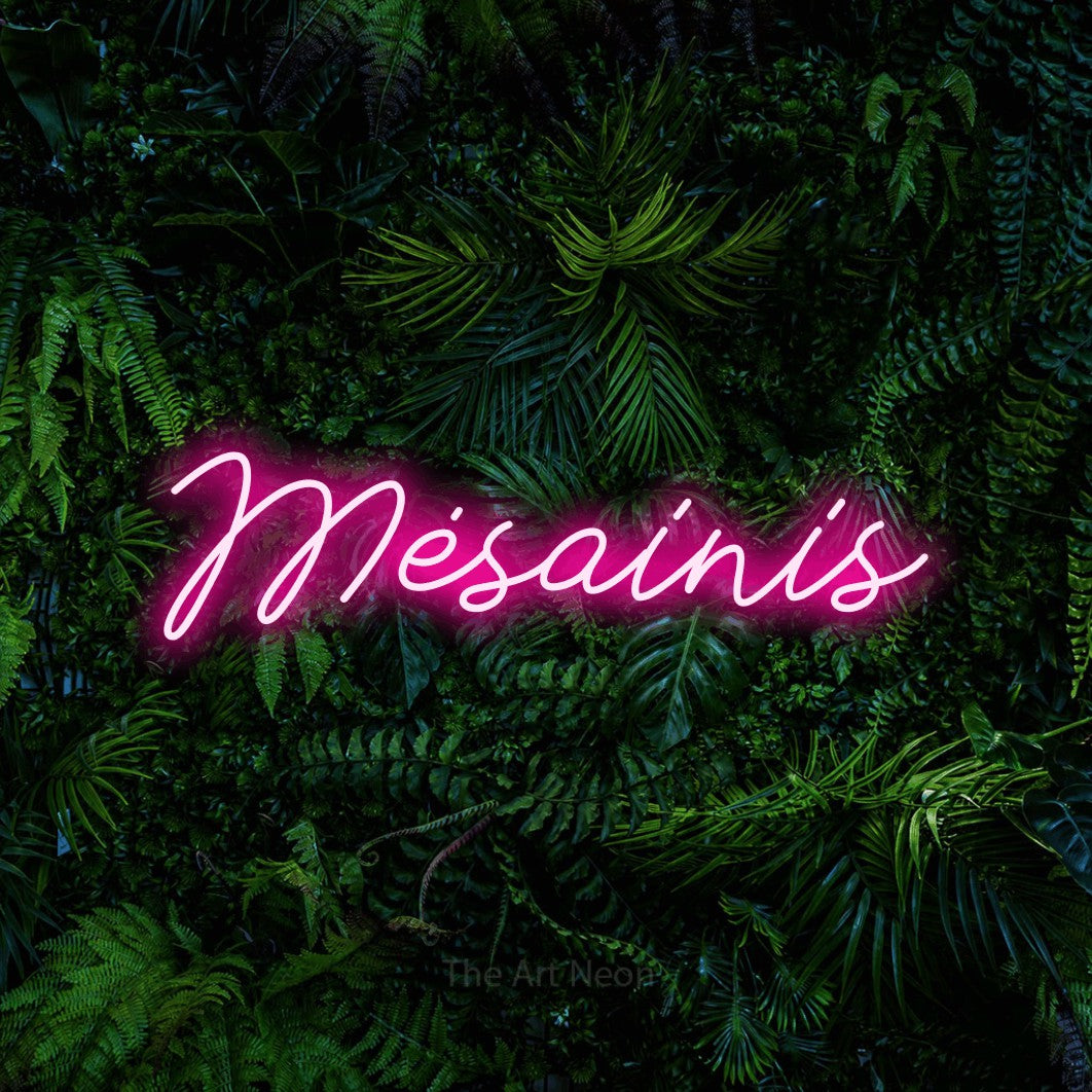 LED neon sign reading “Mėsainis”, arranged in a single line.