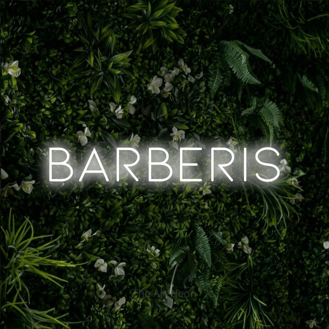 LED neon sign reading “barberis”, arranged in a single line.