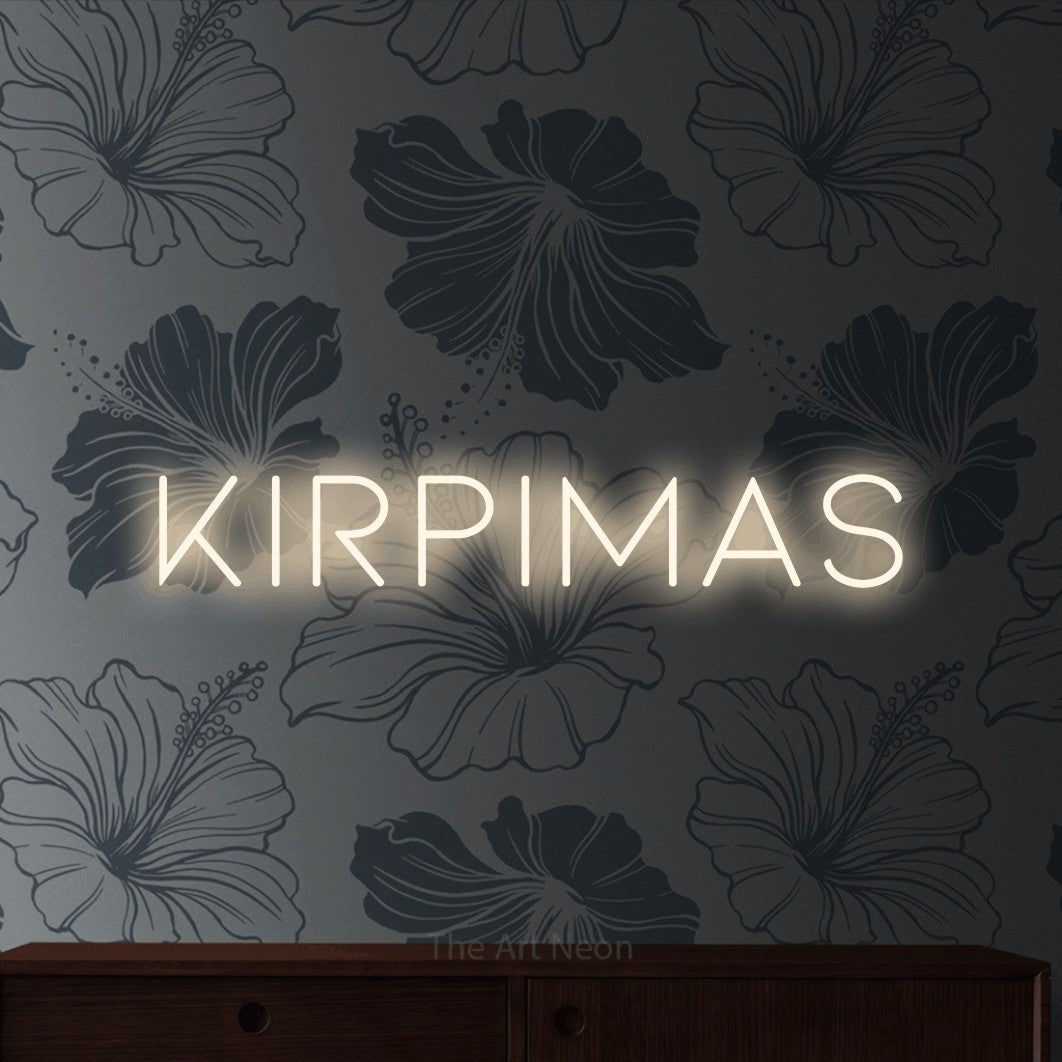LED neon sign reading “KIRPIMAS”, arranged in a single line.