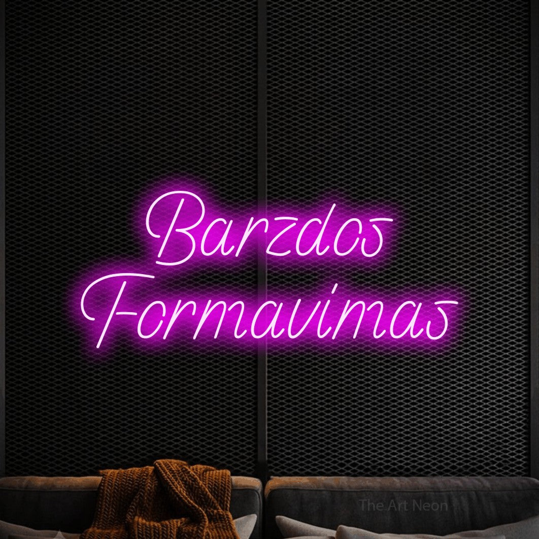 LED neon sign reading “Barzdos Formavimas”, arranged in two lines.
