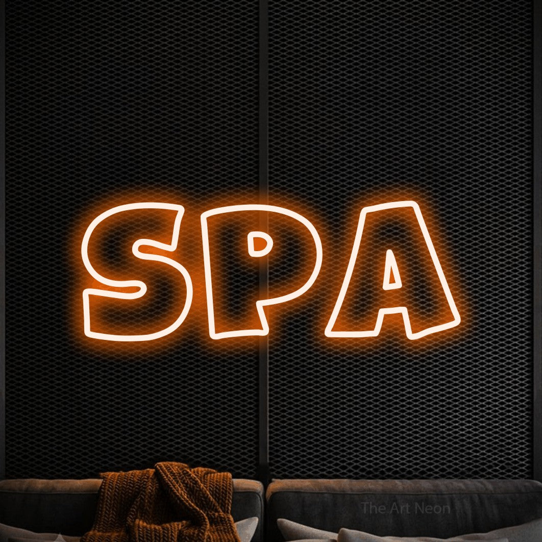 LED neon sign reading “SPA”, arranged in a single line.