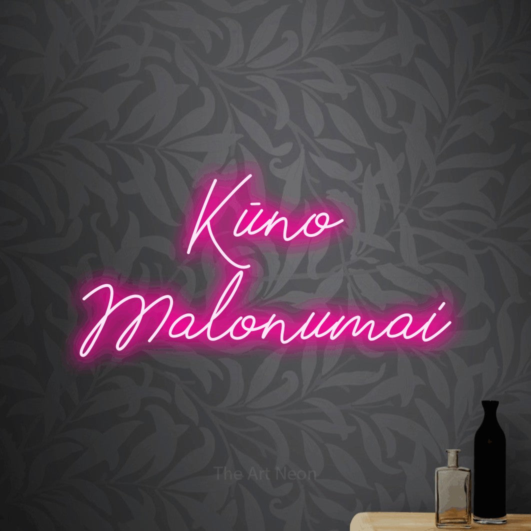 LED neon sign reading “Kūno Malonumai”, arranged in two lines.