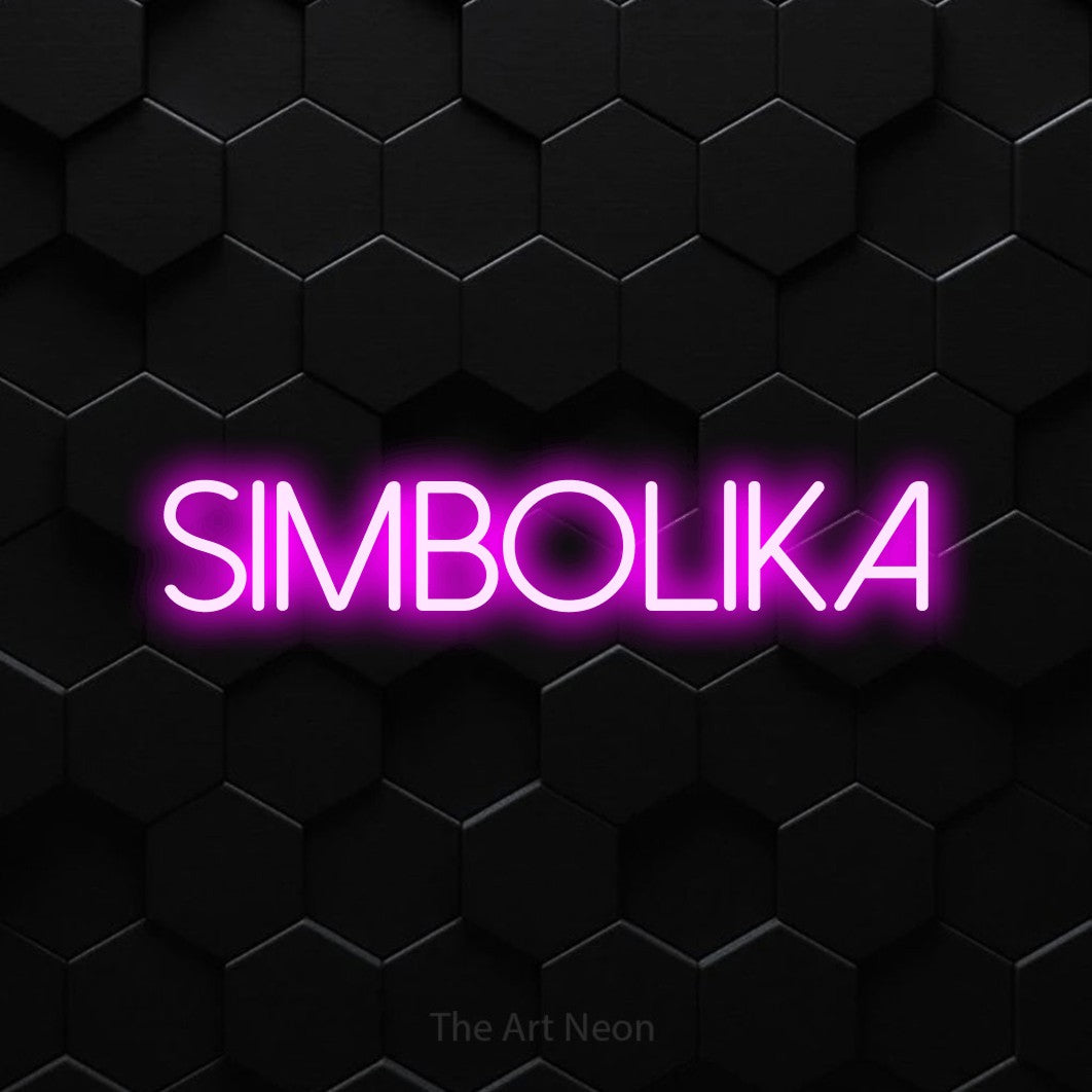LED neon sign reading “Simbolika”, arranged in a single line.