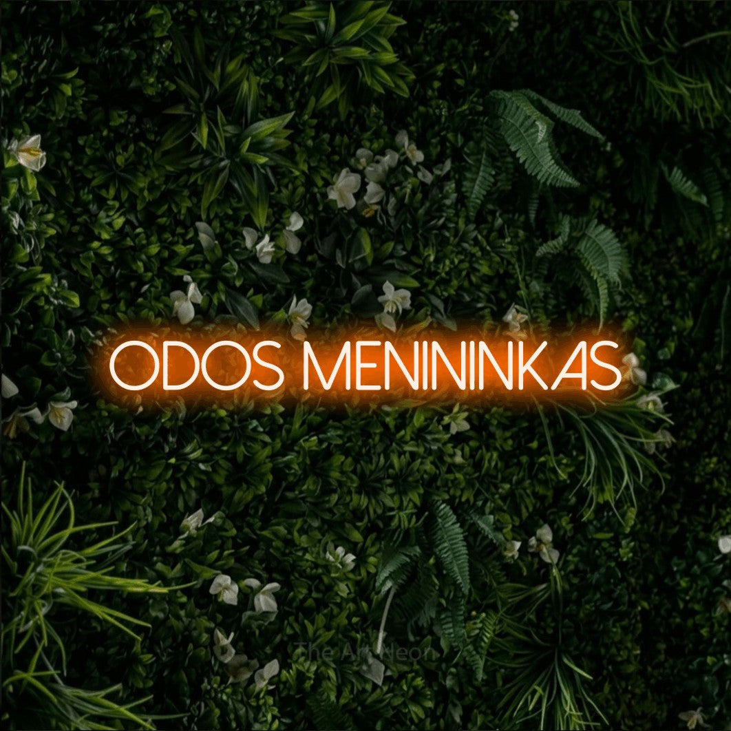 LED neon sign reading “Odos Menininkas”, arranged in a single line.