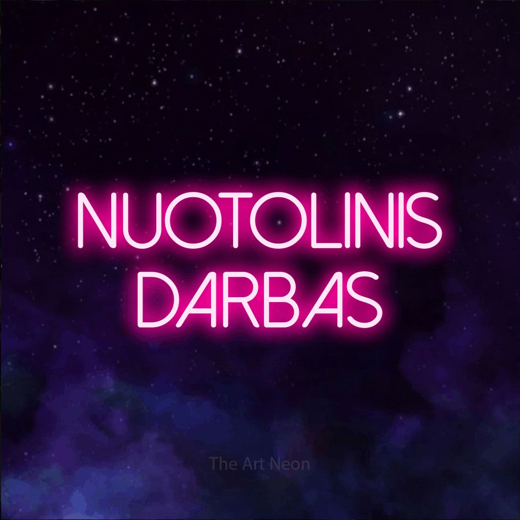 LED neon sign reading “nuotolinis darbas”, arranged in two lines.