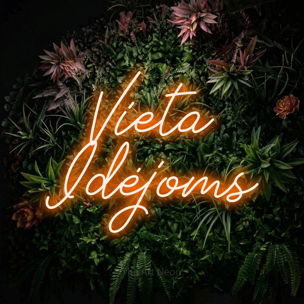 LED neon sign reading “Vieta Idėjoms”, arranged in two lines.