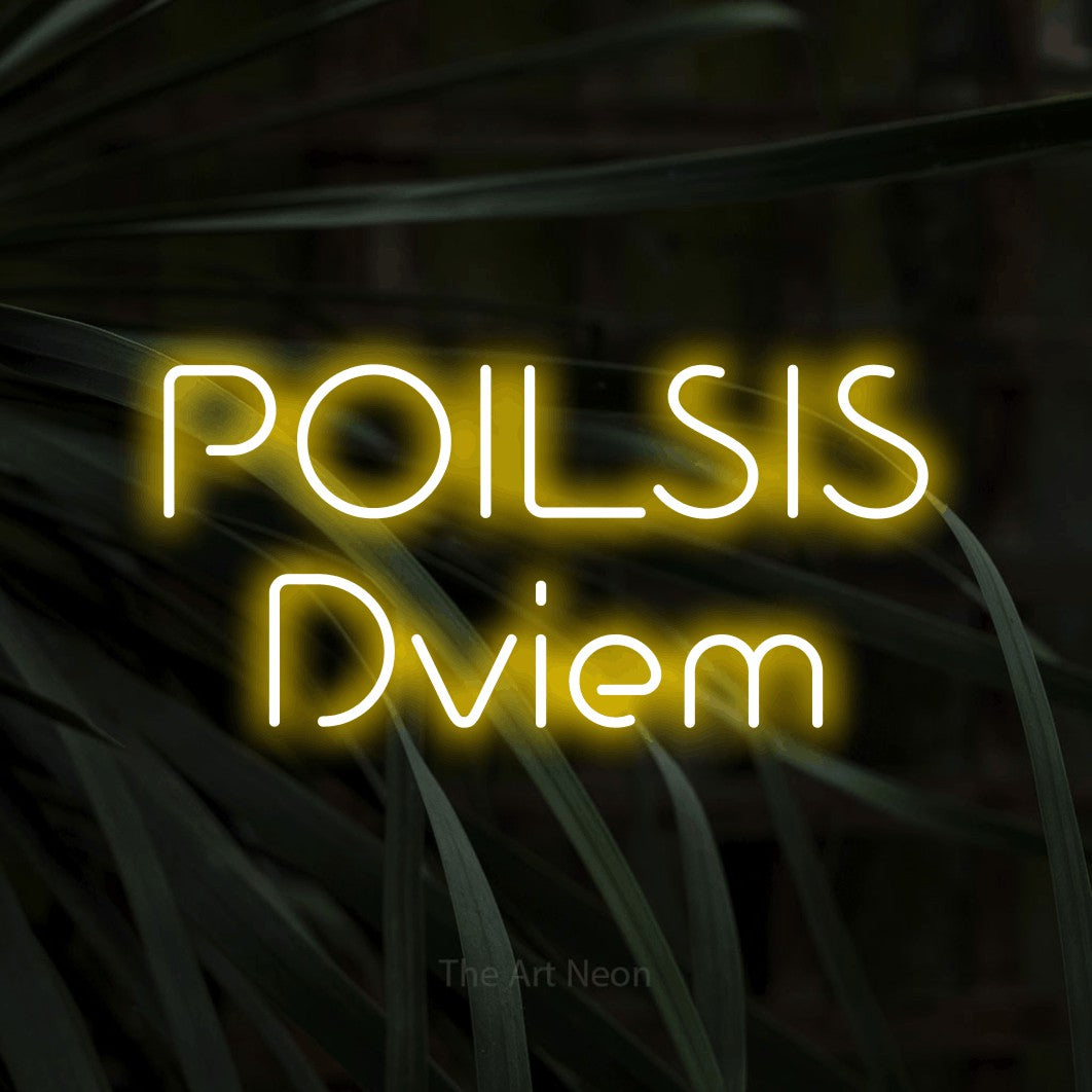 LED neon sign reading “POILSIS Dviem”, arranged in two lines.