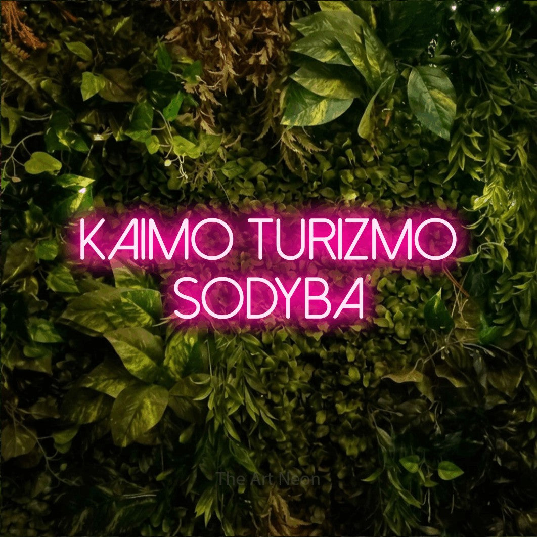 LED neon sign reading “Kaimo Turizmo Sodyba”, arranged in two lines.