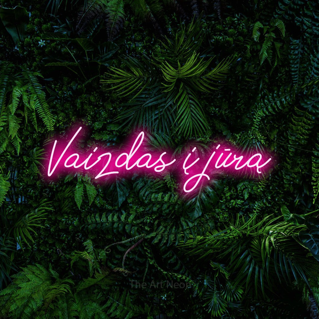 LED neon sign reading “Vaizdas į jūrą”, arranged in a single line.