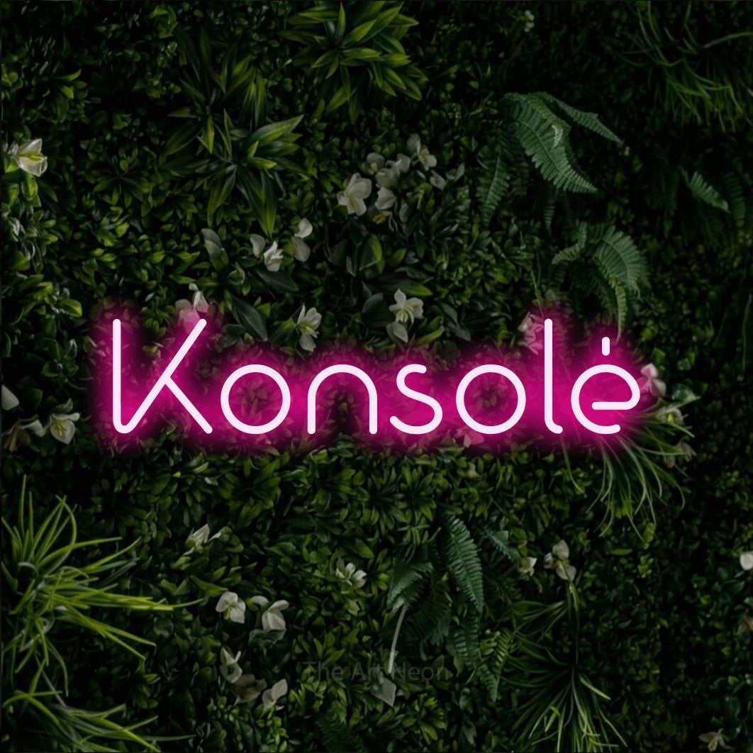 LED neon sign reading “Konsolė”, arranged in a single line.