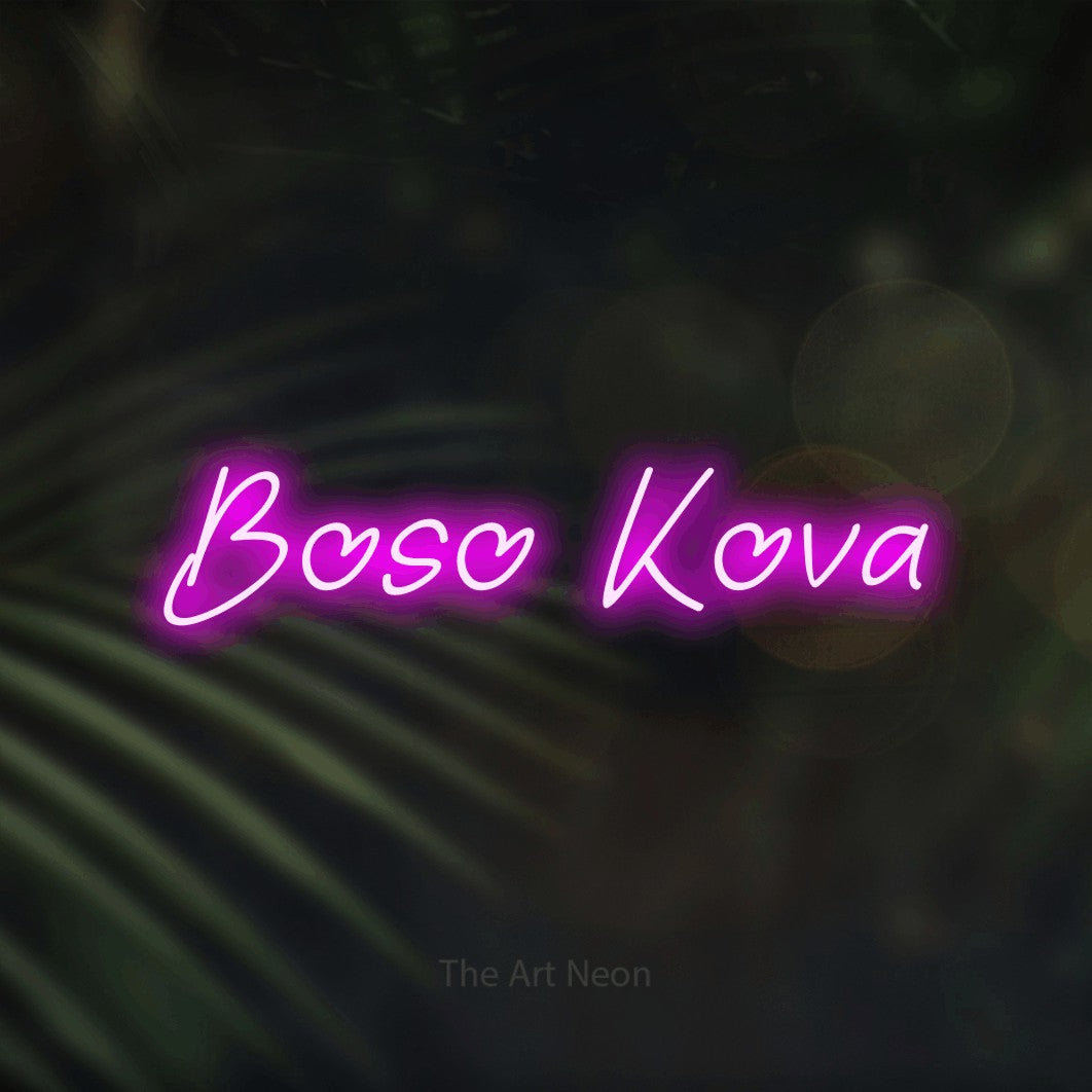 LED neon sign reading “Boso Kova”, arranged in a single line.