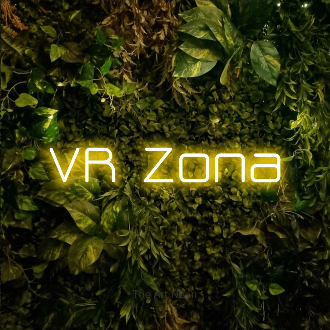 LED neon sign reading “VR Zona”, arranged in a single line.