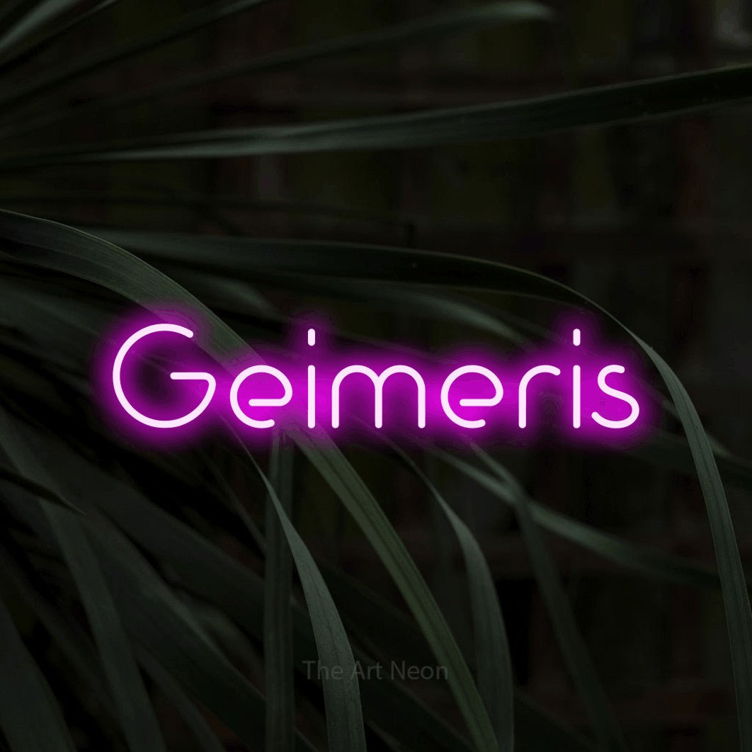 LED neon sign reading “Geimeris”, arranged in a single line.