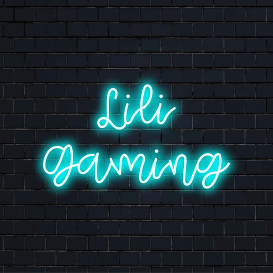 Lili Gaming Personalized Neon Light with glowing neon text against black brick wall