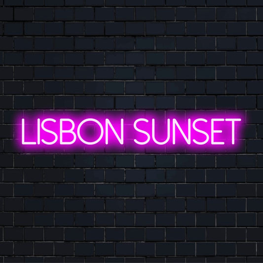 Lisbon Sunset LED Neon Sign, glowing wall decor on dark brick background