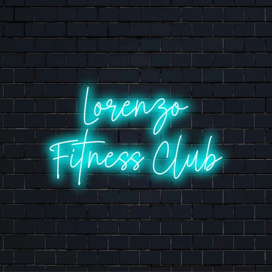 Lorenzo Fitness Club Personalized LED Neon Sign, neon text light on dark brick background