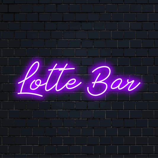 Lotte Bar Personalized Neon Light with bright neon glow on dark brick wall
