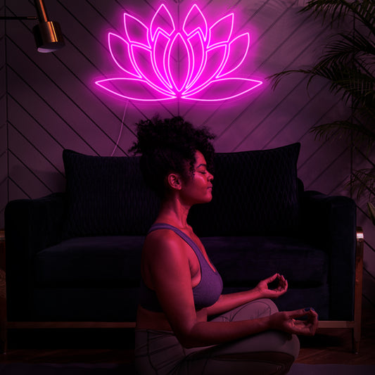 A captivating lotus flower neon sign, ideal for floral-themed decor, emanating a vibrant and enchanting light.