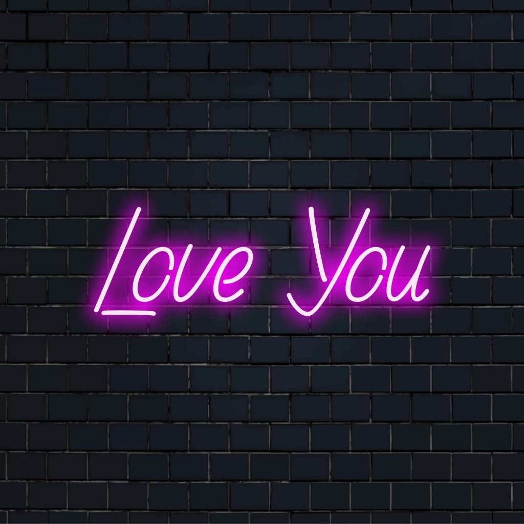 Love You Neon Sign, neon text light on dark brick wall