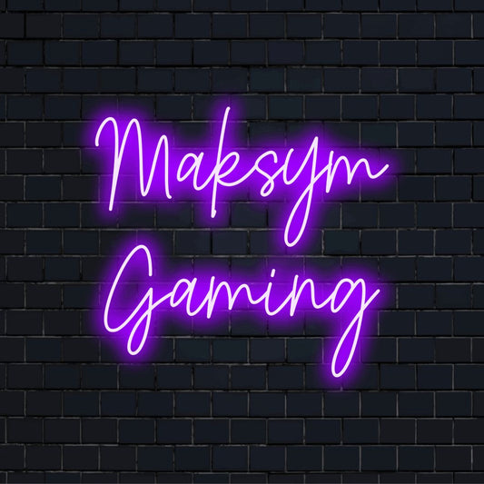 Maksym Gaming Custom Name Neon Sign, glowing wall decor against black brick wall