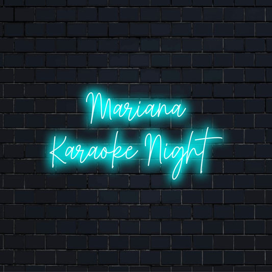 Mariana Karaoke Night Custom Name Neon Sign, bright LED glow on dark brick wall