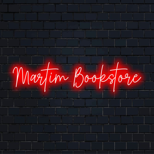Martim Bookstore Personalized Neon Light with neon text light against black brick wall