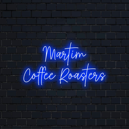 Martim Coffee Roasters Custom Name Neon Sign, glowing wall decor on dark brick background